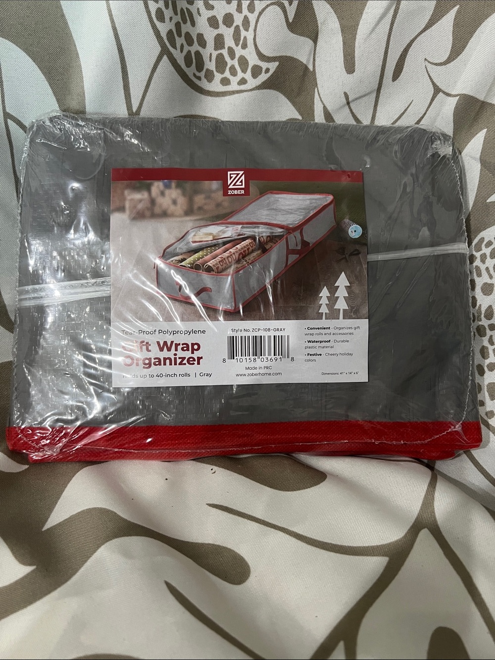 Zober Gift Wrap Organizer - Gray with Red Trim